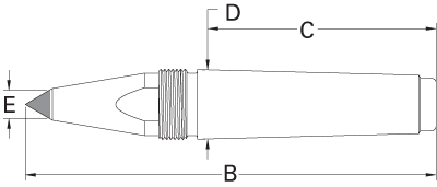 Royal CNC Threaded Dead Center Carbide-Tipped Point Sizing Schematic