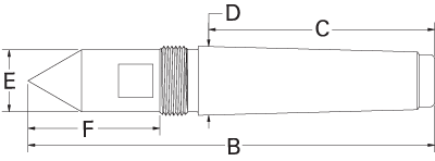 Royal CNC Threaded Dead Center Full Diameter Extended Point Sizing Schematic